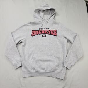 Ohio State Buckeyes Men’s L Gray Hoodie Logo Spellout Fleece Pullover Athletic